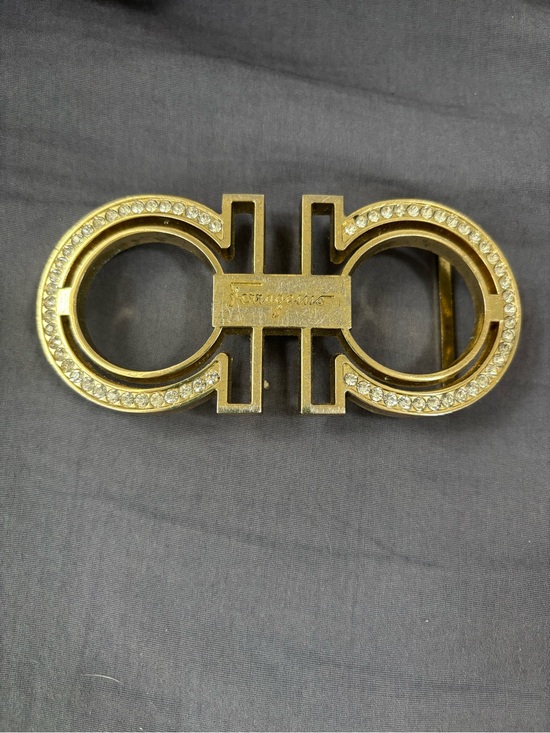Salvatore Ferragamo Accessories - Salvatore Ferragamo Gold Crystal Double Gancio Belt Buckle